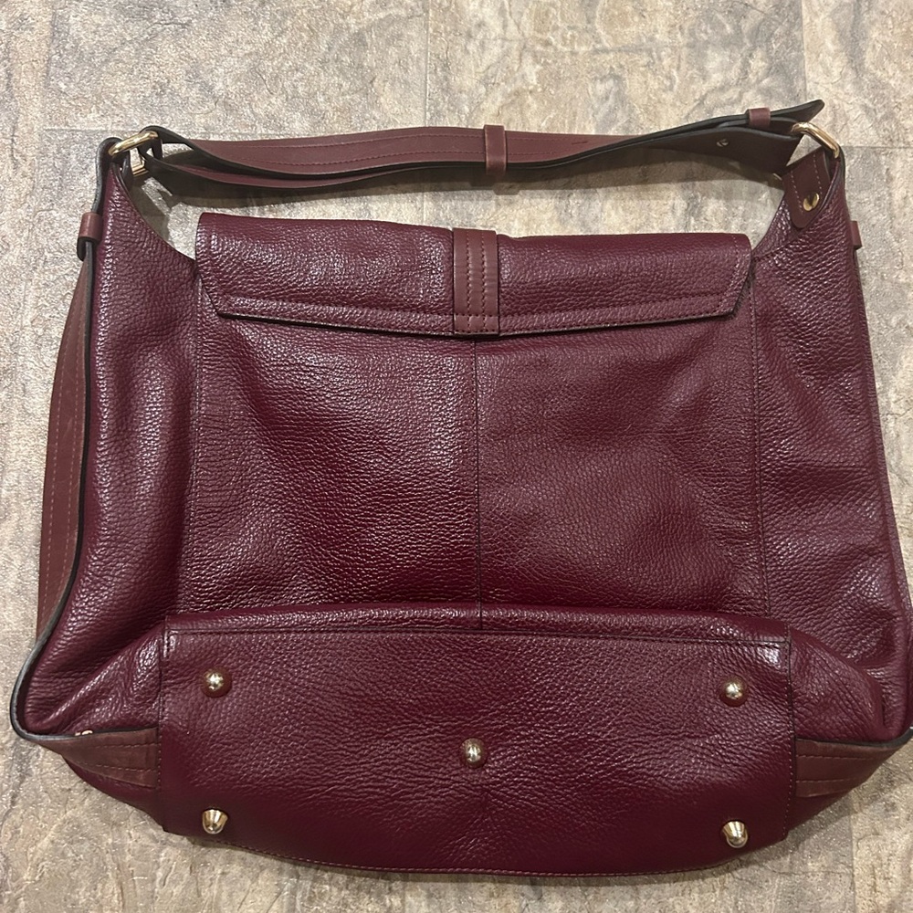 Burgundy Full Grain Leather Shoulder Bag Italy Minnelli Paris - Picture 5 of 9